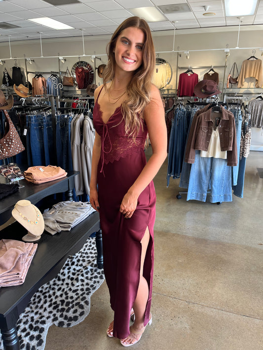 Natalya Satin Lace Maxi Dress