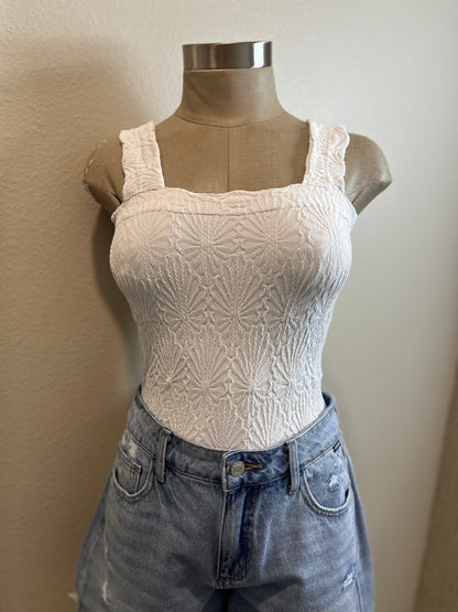 Square Neck Lace Textured Tank-New