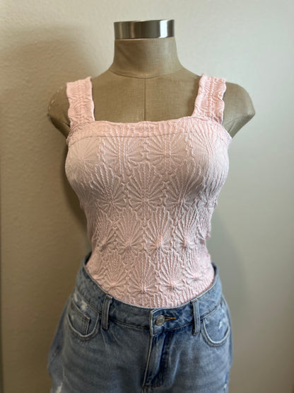 Square Neck Lace Textured Tank-New