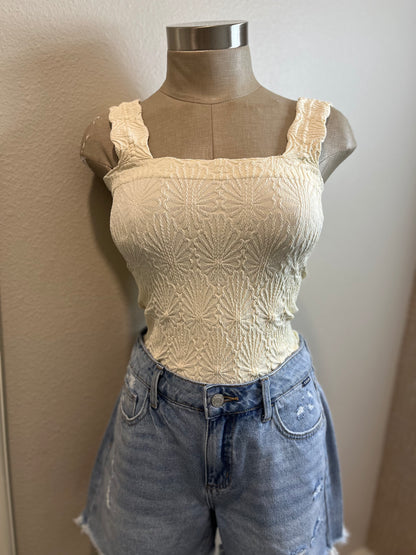 Square Neck Lace Textured Tank-New