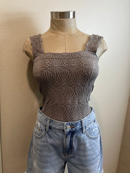Square Neck Lace Textured Tank-New