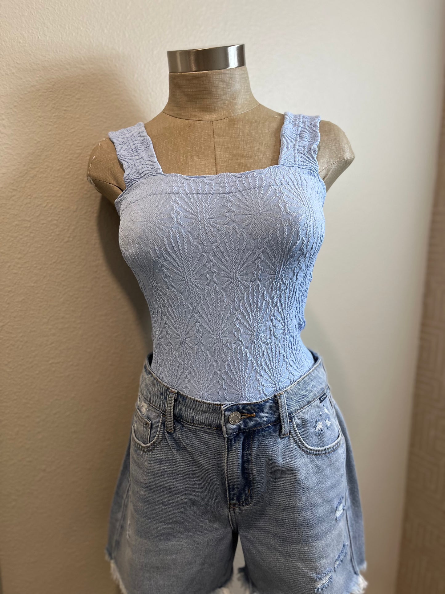 Square Neck Lace Textured Tank-New