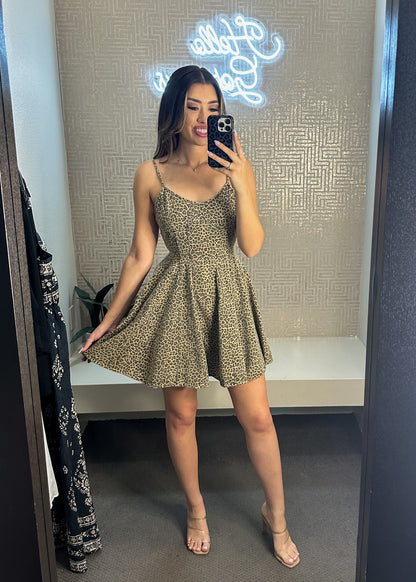 Madison Flare Leopard Twill Mini Dress