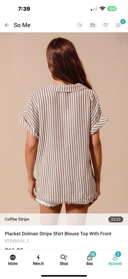 Short Sleeve Collared Stripe Shirt