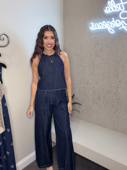 Presley Open Back Denim Top
