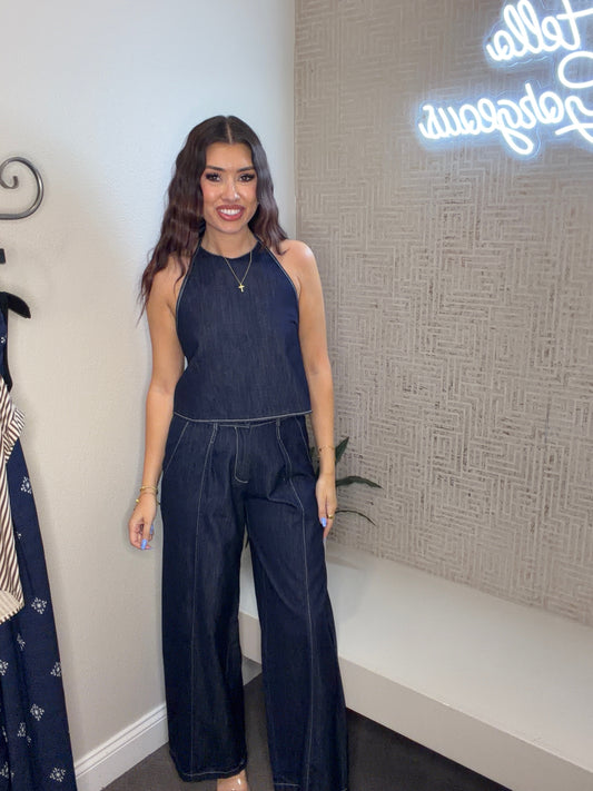 Presley Open Back Denim Top