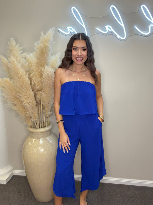 Luna Textured Slanted Hem Strapless Jumpsuit