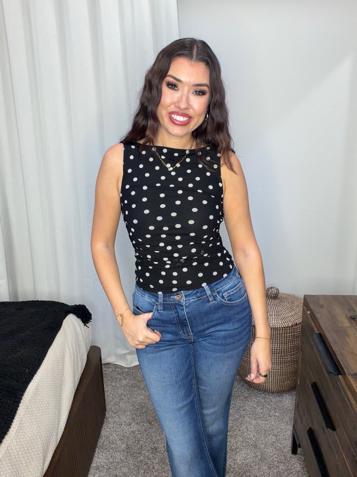 Polka Dot Mesh Knit Top