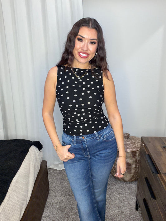 Polka Dot Mesh Knit Top