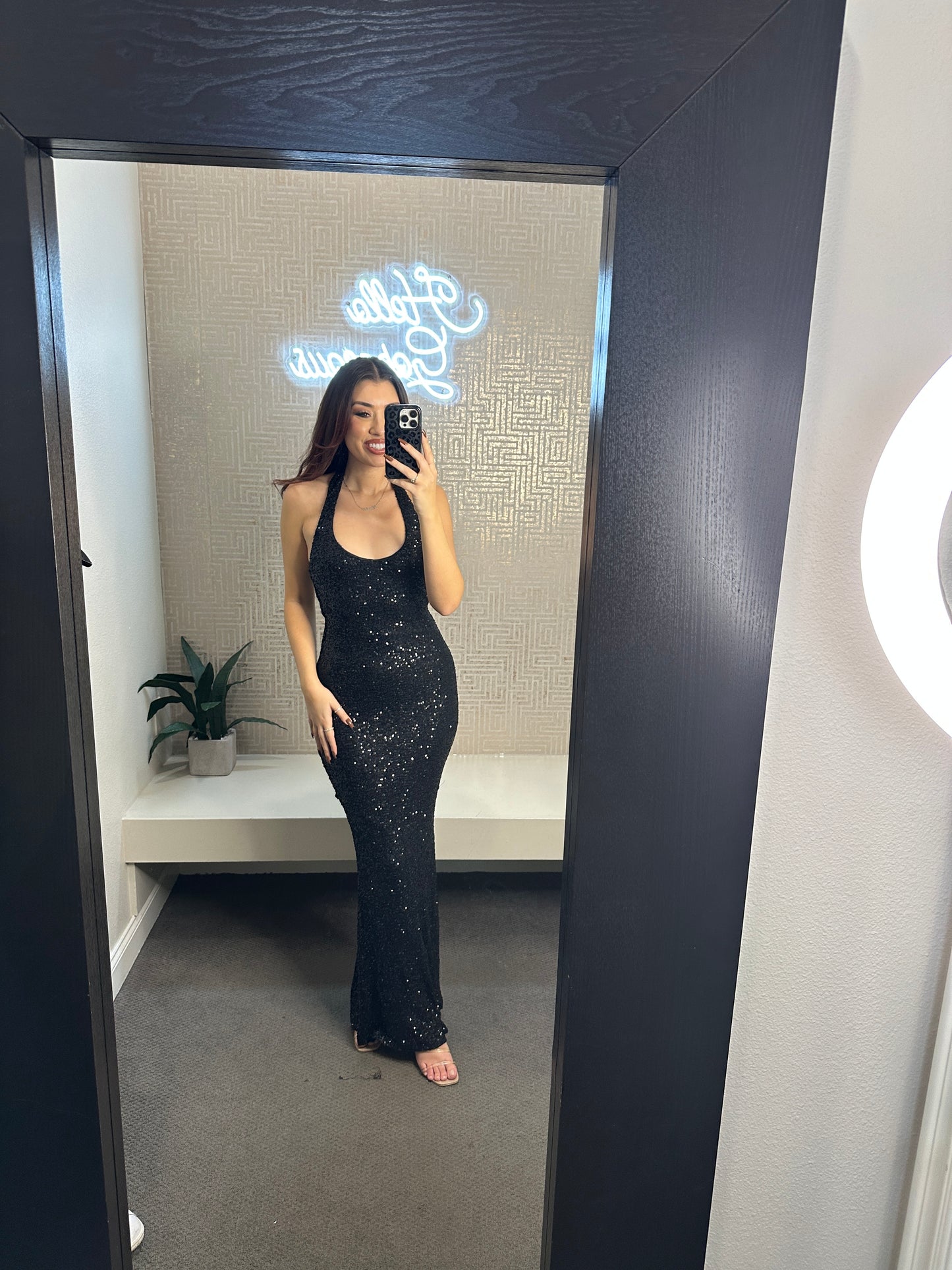 Late Invite Sequin Halter Dress