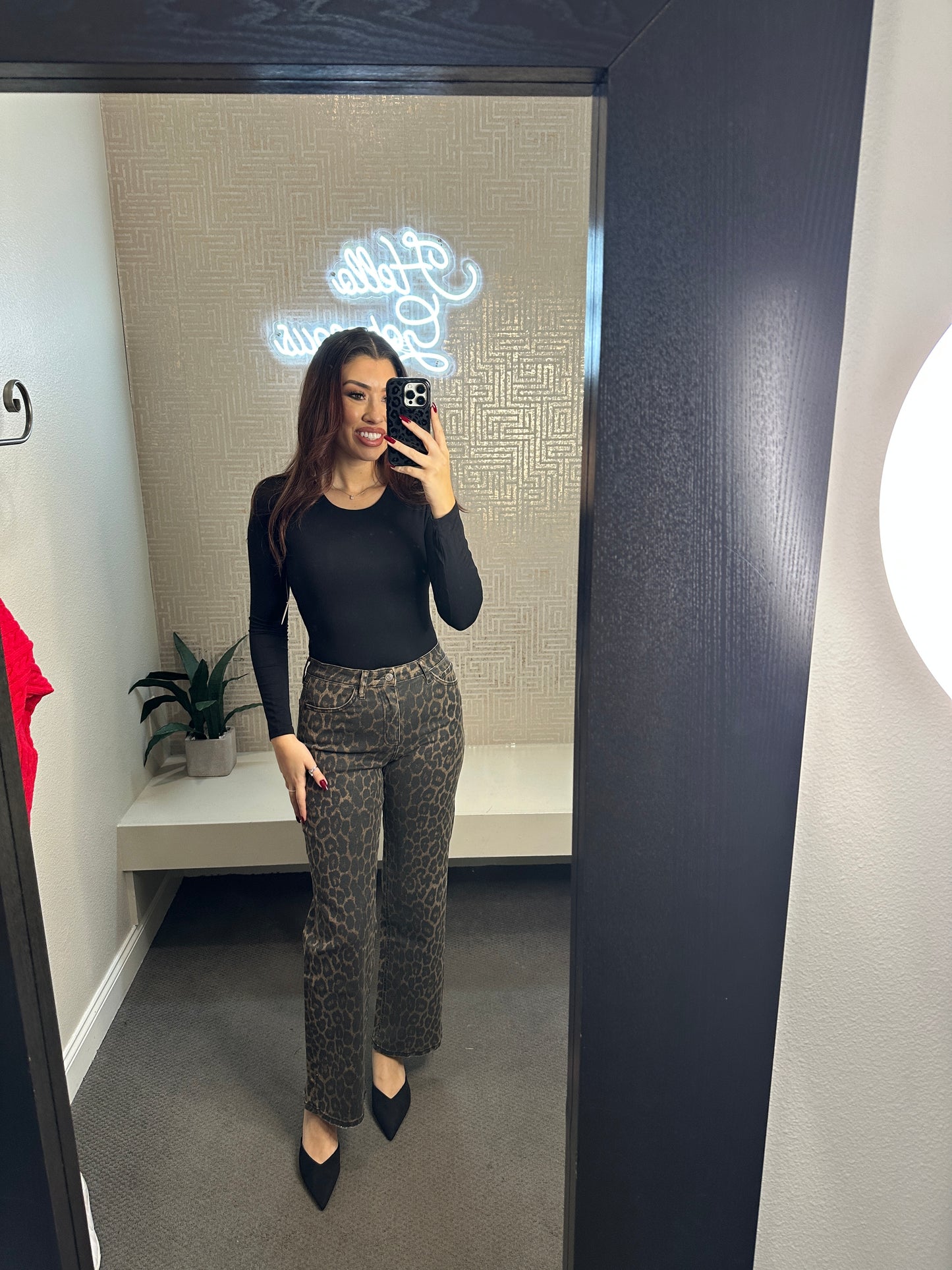 Vixen High Rise Leopard Print Slim Wide Pants