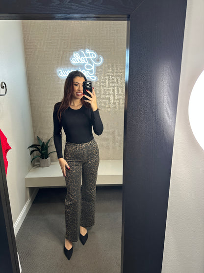 Vixen High Rise Leopard Print Slim Wide Pants