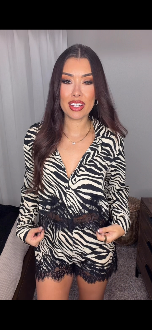 Nalini Zebra Crop Top With Lace
