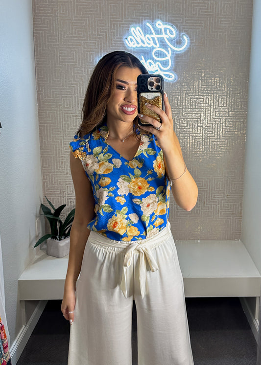 Amiee Floral Print V Neck Top
