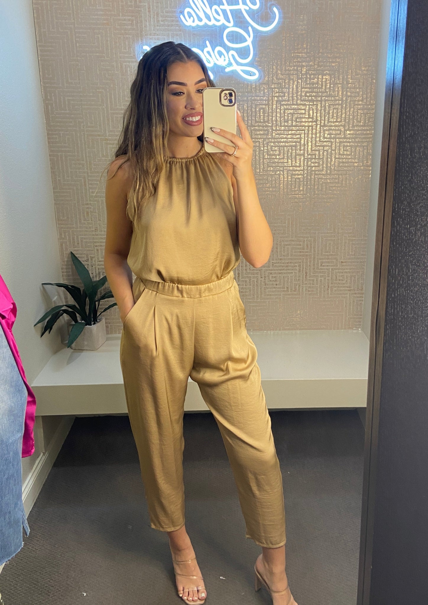 Reyna Satin Pull On Tapered Pant
