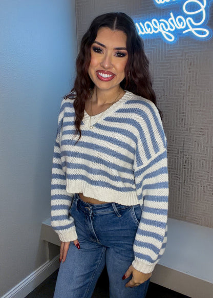 Amelia V-neck Striped Cropped Sweater