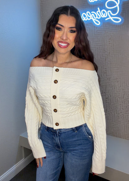 Leni Off-shoulder Button Down Sweater