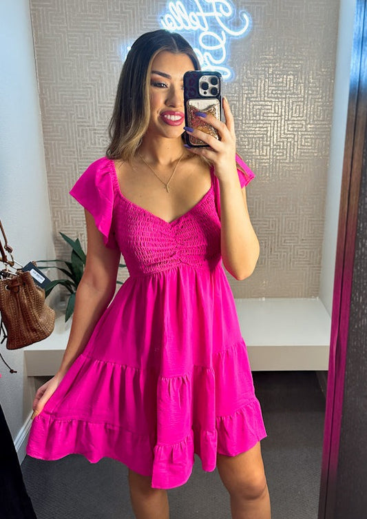 lutter Sleeve Smocked Sweetheart Neck Tiered Dress