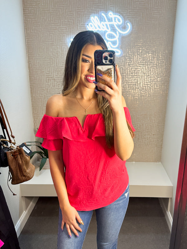 Off the Shoulder Top with V Detail