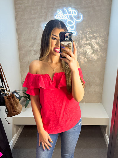 Off the Shoulder Top with V Detail