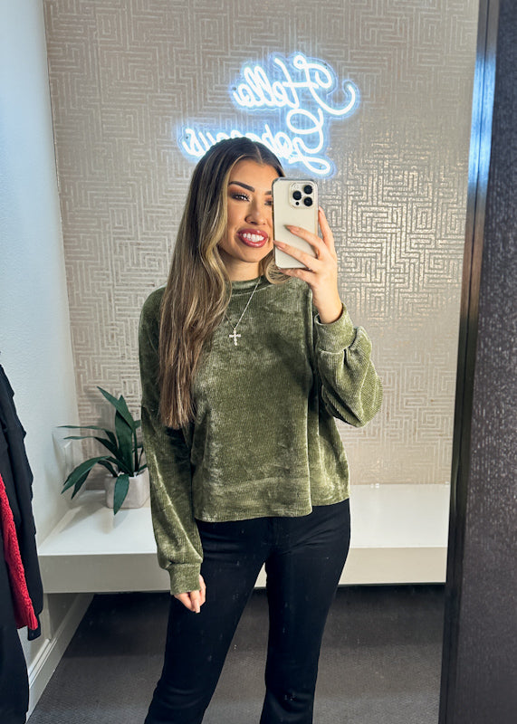 Lola Long Bubble Sleeves Chenille Knit Top