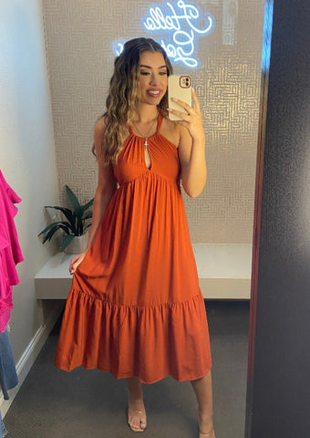 Tiered Halter Neck Midi Dress