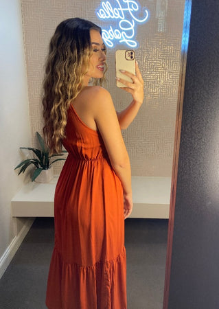 Tiered Halter Neck Midi Dress