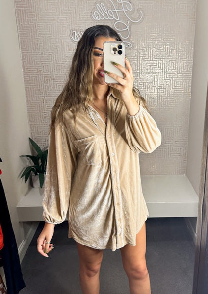 Elena Velvet Button Up Mini Dress