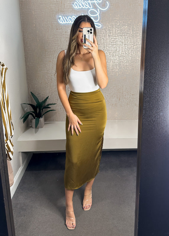 Satin Side Slit Skirt