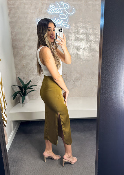 Satin Side Slit Skirt