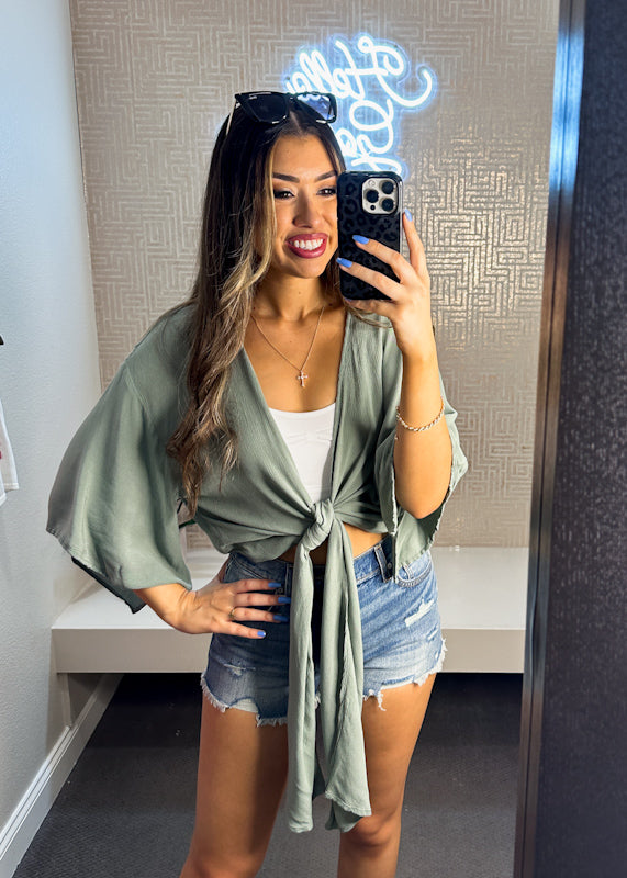 Flutter Gauze 3/4 Sleeve Front Tie Kimono