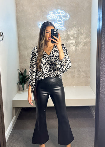 Katya Faux Leather Flare Pants