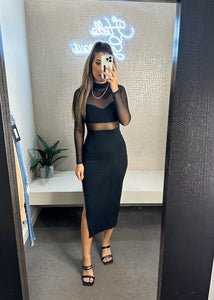 Mesh Top Midi Dress