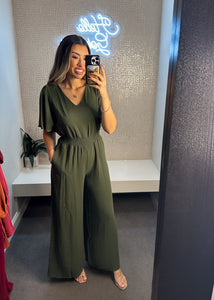 elastic waist wide leg jumpsuit