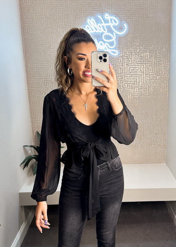 Long Sleeve Tie Front Top
