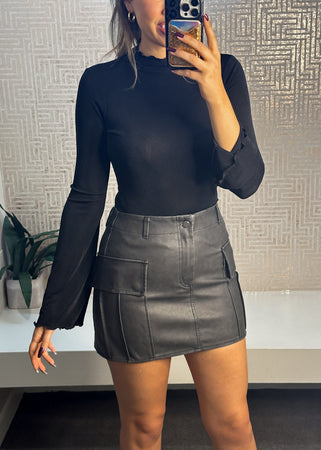 Faux Leather Cargo Mini Skirt