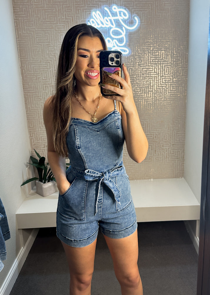 Aisha Belted Denim Romper