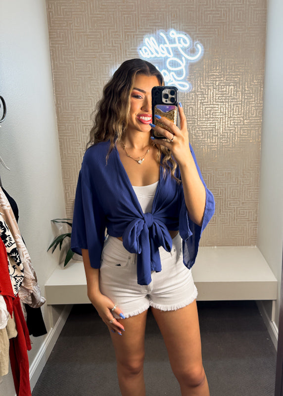 Flutter Gauze 3/4 Sleeve Front Tie Kimono