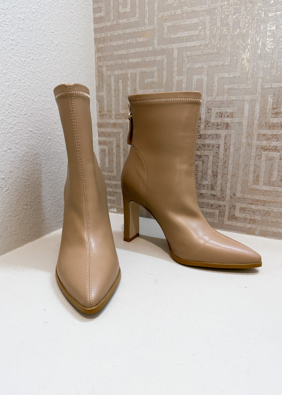 high bootie camel pointed toe