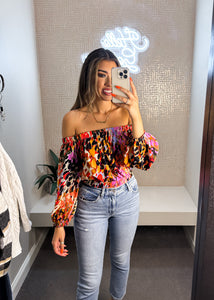 Mixed Leopard Off Shoulder Top