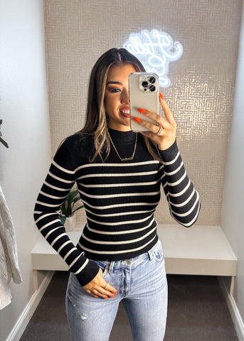 Mock Neck Striped Sweater Top
