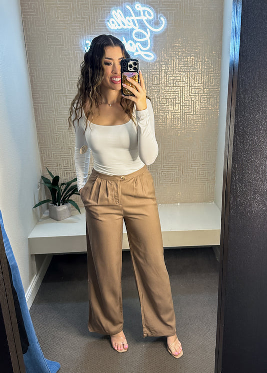 Jemma Wide Leg Linen Pants with Pleat Detail