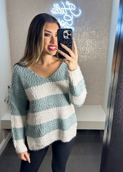 V-Neck Slouchy Striped Sweater