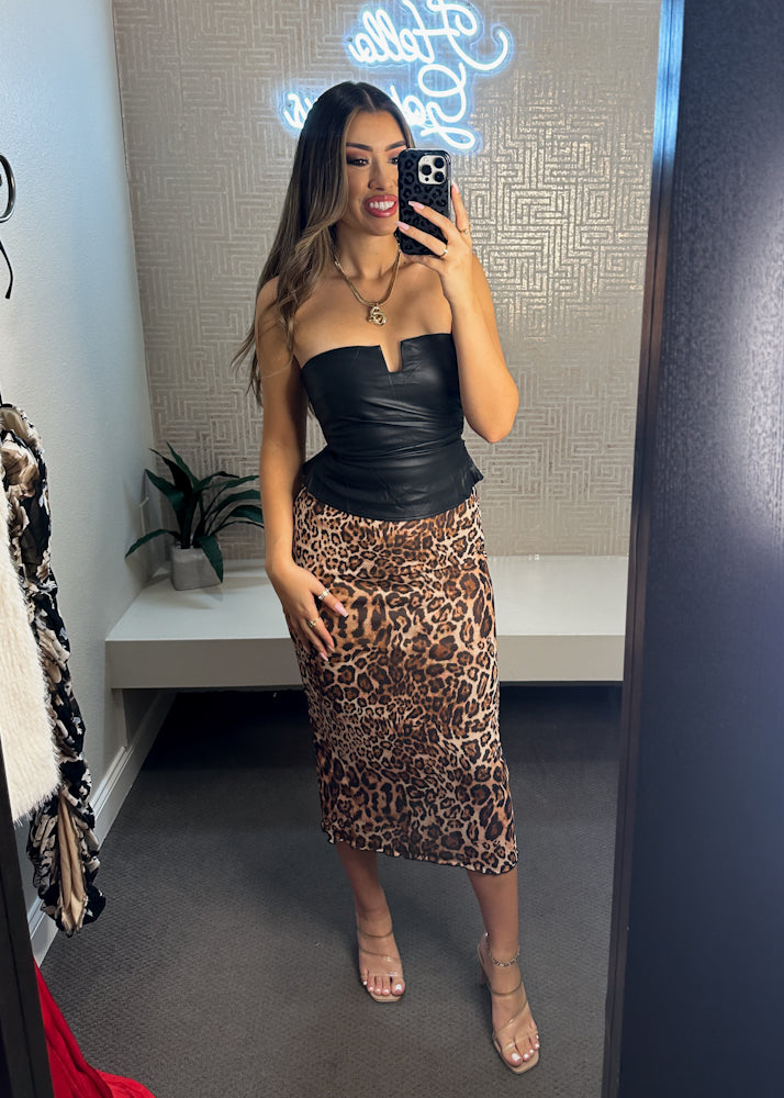 leopard midi skirt mesh