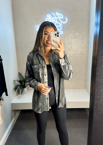 Patch Pockets Pleats Velvet Shirt