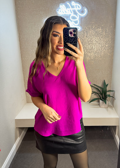 Short Sleeve Vneck Woven Top
