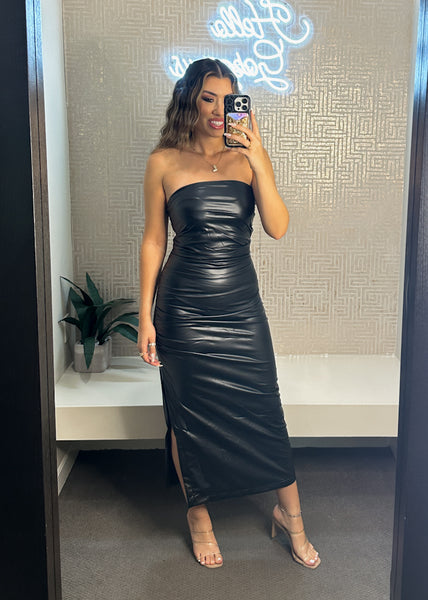 Strapless Faux Leather Dress