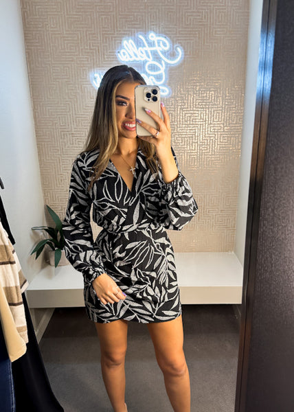 Alani Leaf Print Wrap Mini Dress