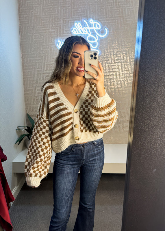 Checkered And Stripe Cardigan
