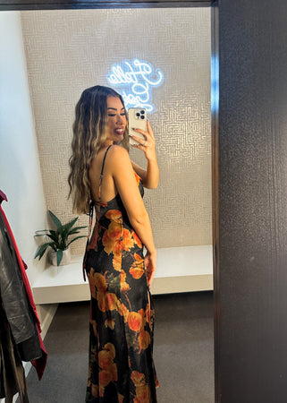 Floral Print Cowl Neck Maxi Dress With Side Slit